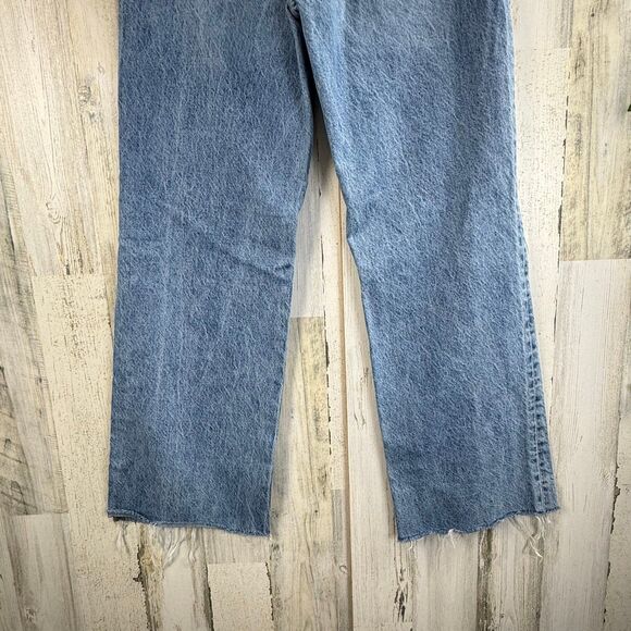 ZARA Jeans Womens 6 Blue High Rise Straight Leg Raw Hem Essential 90's Mom Jeans - Picture 6 of 8